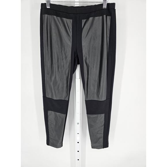 Trouve Gray & Black Colorblock Faux Leather Hybrid Low-Rise Moto Leggings Size L - Picture 1 of 4